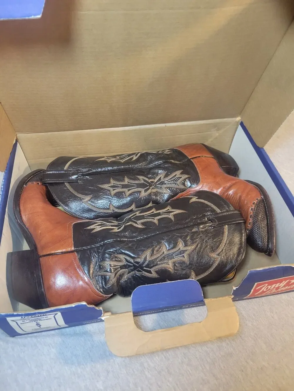 Vintage Tony Lama 6951 Men Brown Western Cowboy Boots J Toe Leather USA W Box